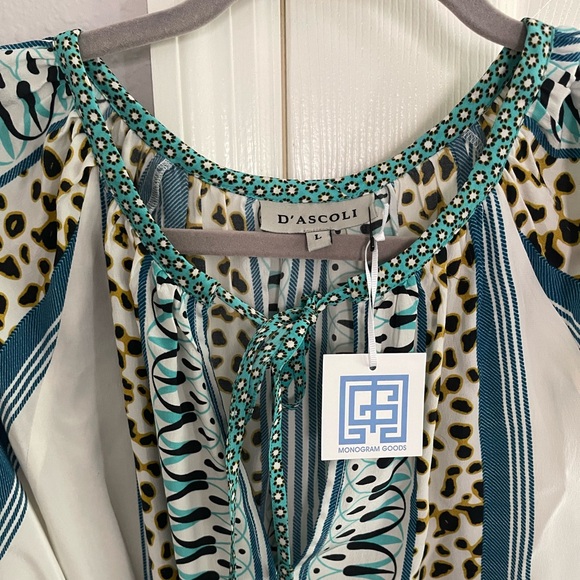 NWT D’Ascoli Maddy Striped Silk midi dress size large w/ waist tie and split hem - Picture 3 of 11